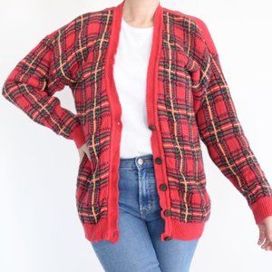 Vintage Romanesque Red Plaid  Button Down Cardigan